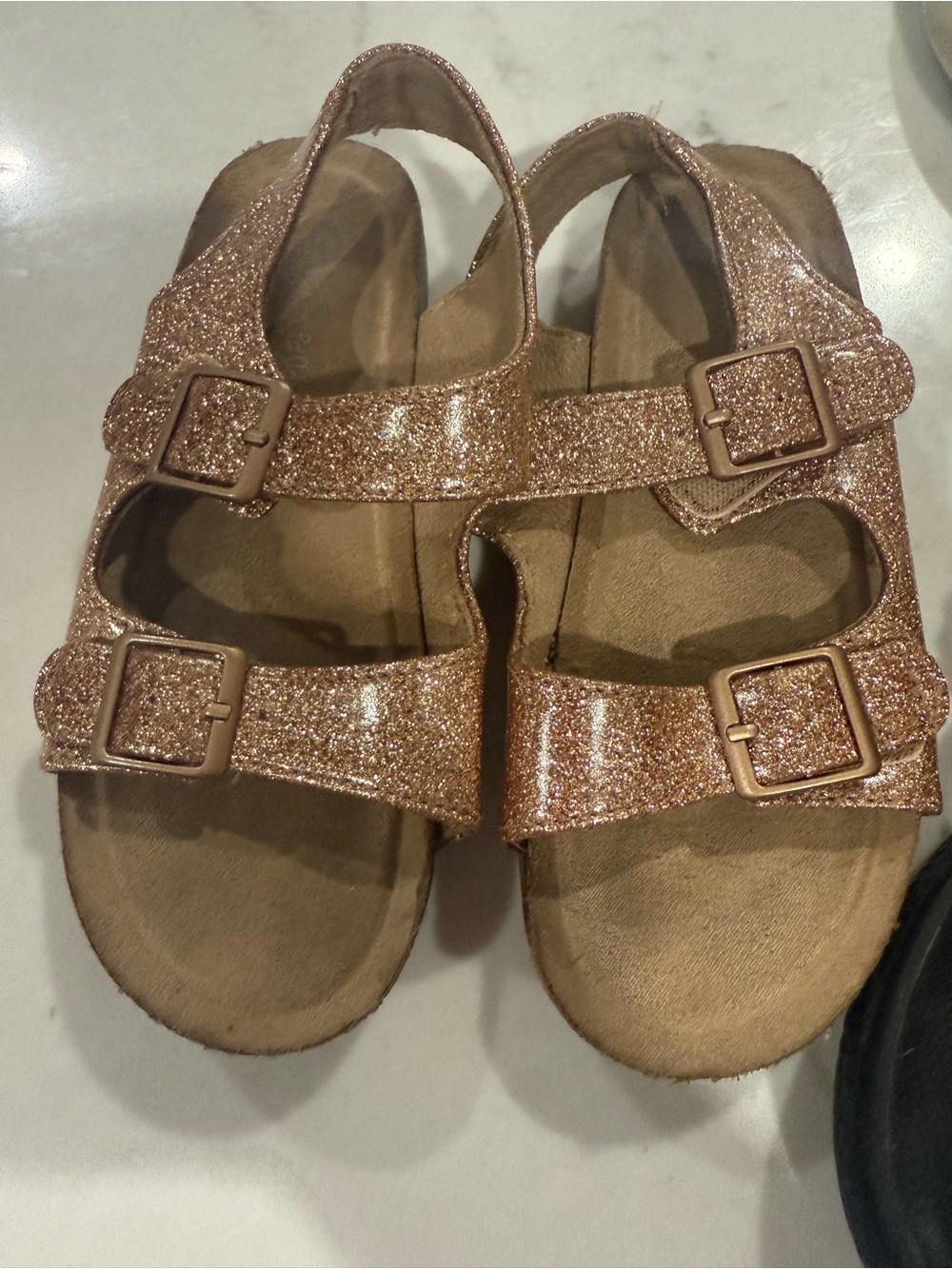 Cat & Jack Glitter Double-Strap Sandals in Rose Gold